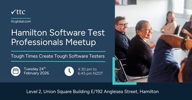 Hamilton Software Test Professionals Meetup : Tough Times Create Tough Software Testers

Tuesday 24th February 2026 from 4:30 pm to 6:45 pm NZDT

Company-X  |192 Anglesea Street
