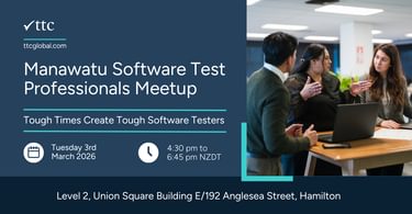 Manawatu Software Test Professionals Meetup: Tough Times Create Tough Software Testers

Tuesday 3rd March 2026 from 4:30 pm to 6:45 pm NZDT

FMG Insurance, Manawatū-Whanganui