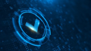 Check Mark on Abstract Blue Backgroud istock