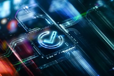 Digital Check Mark Icon on Digital Circuits Background