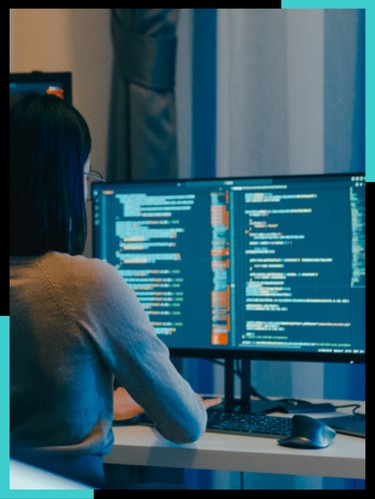 Code review by a young woman stock image